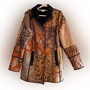 Vintage Rare Weavz Animal Print Patchwork Faux Fur Teddy Jacket Size XL